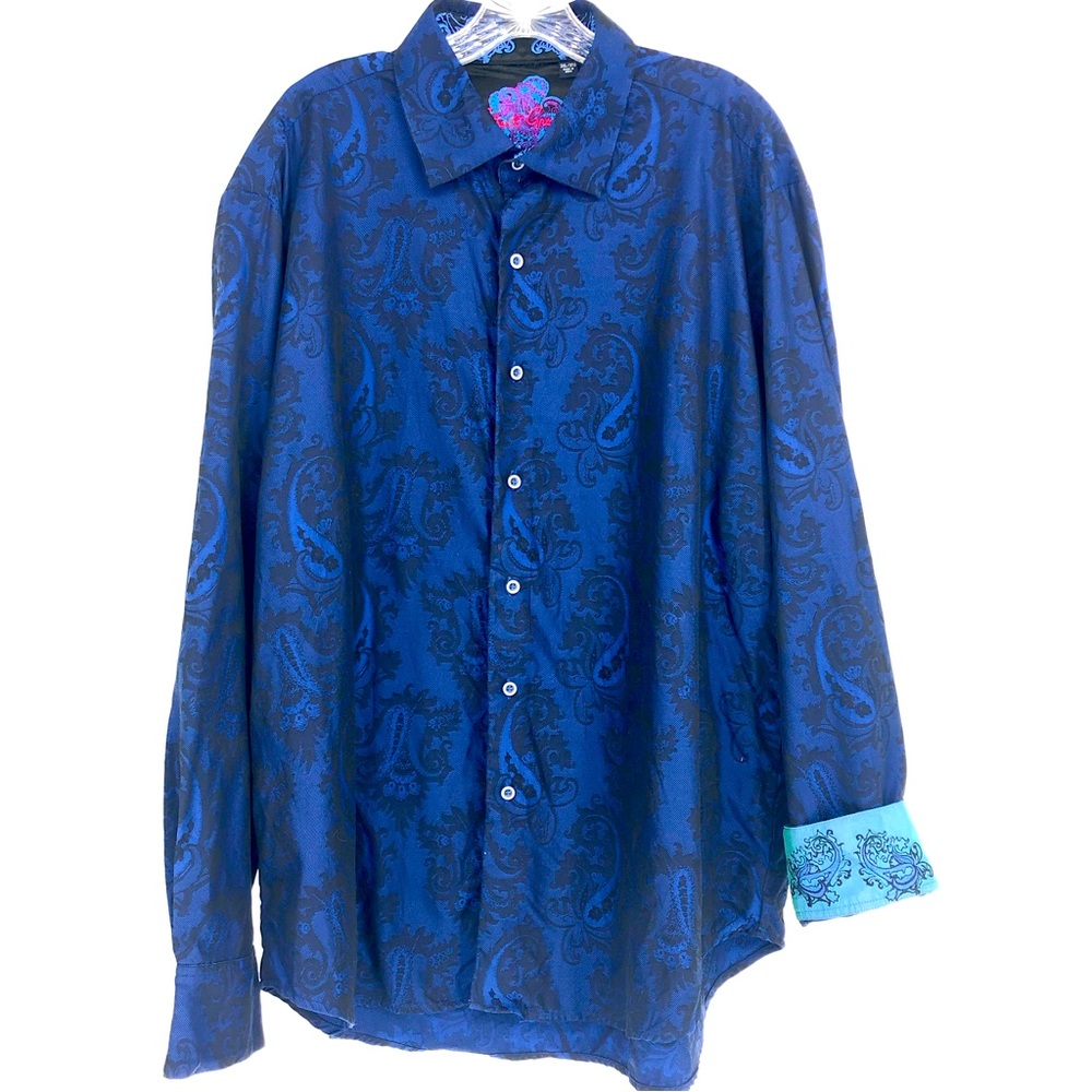 Robert Graham Blue & Black Paisley Button Down Dress Shirt Size 3XL